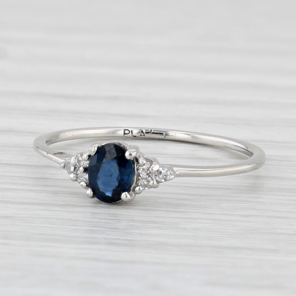 Light Gray 0.34ctw Oval Blue Sapphire Diamond Ring Platinum Size 6.75 Engagement