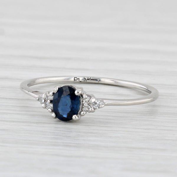 0.34ctw Oval Blue Sapphire Diamond Ring Platinum Size 6.75 Engagement