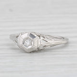Light Gray Art Deco Diamond Engagement Ring 18k White Gold Solitaire Transitional Size 5