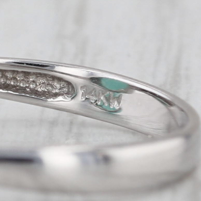 Teal Common Opal Oval Cabochon Solitaire Ring 14k White Gold Size 7