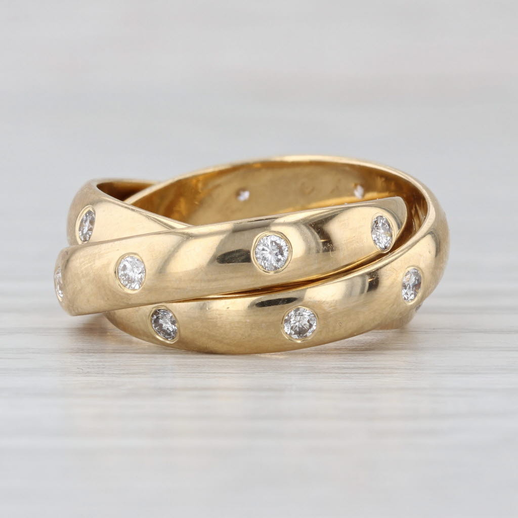 0.70ctw Diamond Dots Rolling Puzzle Ring 3-Bands 18k Yellow Gold Size 5.5