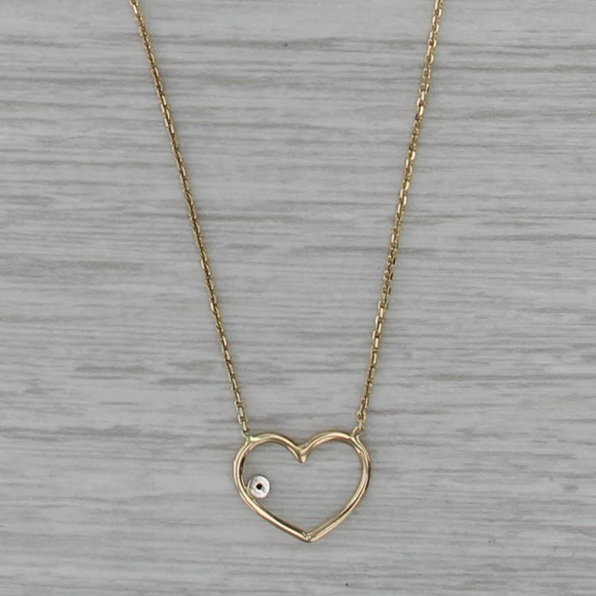 Diamond Solitaire Open Heart Pendant Necklace 14k Gold 16.25-18" Cable Chain