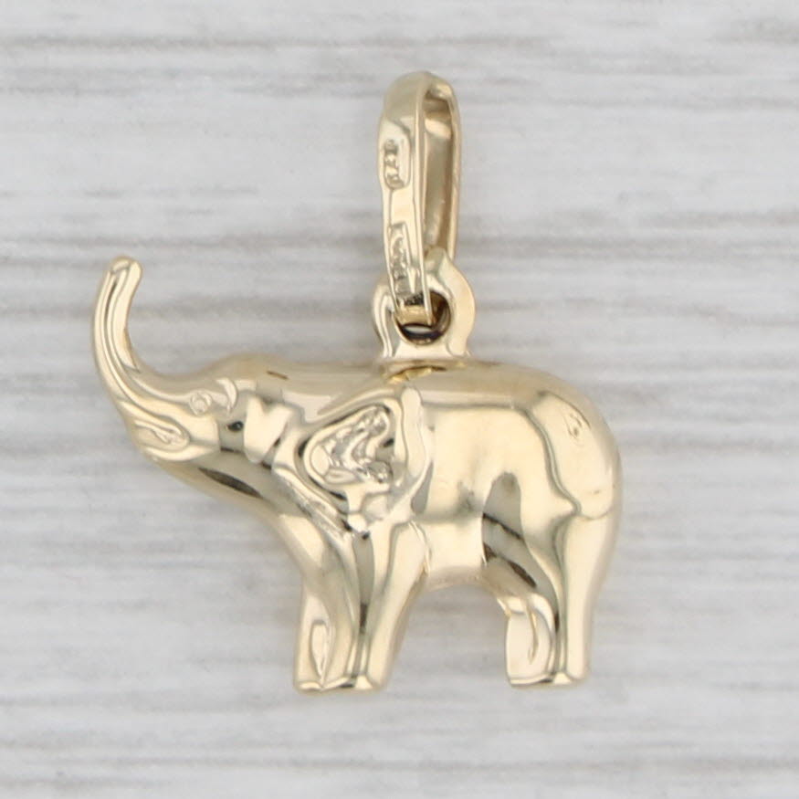 Gray Little Elephant Charm 14k Yellow Gold Good Luck Pendant Animal Jewelry