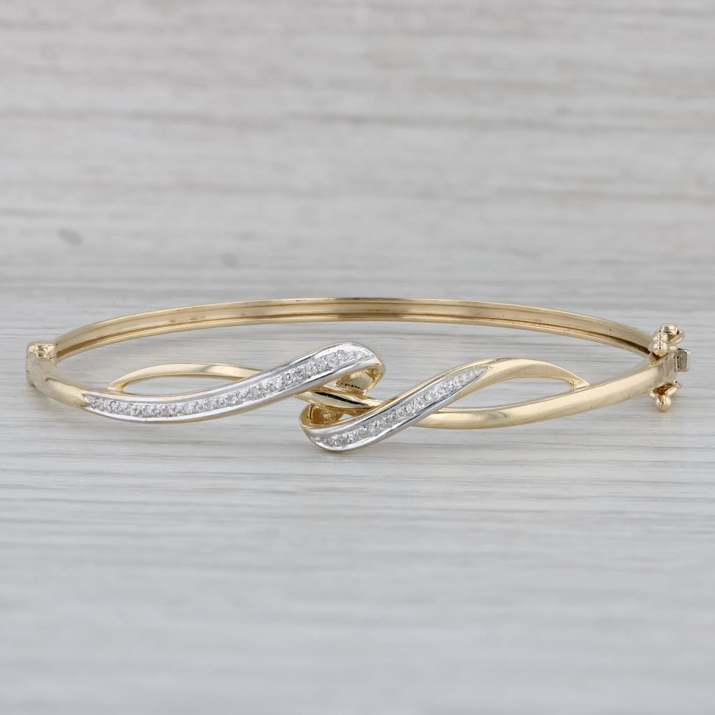 Gray Diamond Woven Bangle Bracelet 10k Yellow Gold 7"