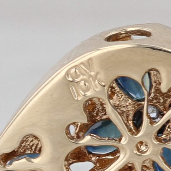 AV 0.35ct Blue Sapphire Teardrop Slide Bracelet Charm 10k Yellow Gold Vintage