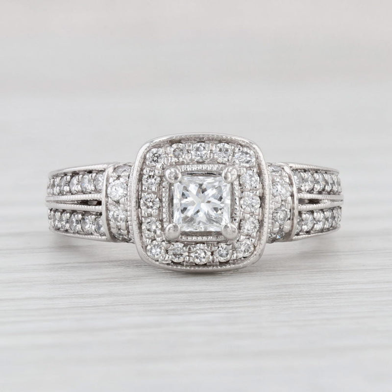 Light Gray 0.97ctw Princess Diamond Halo Engagement Ring 14k White Gold Size 6.25