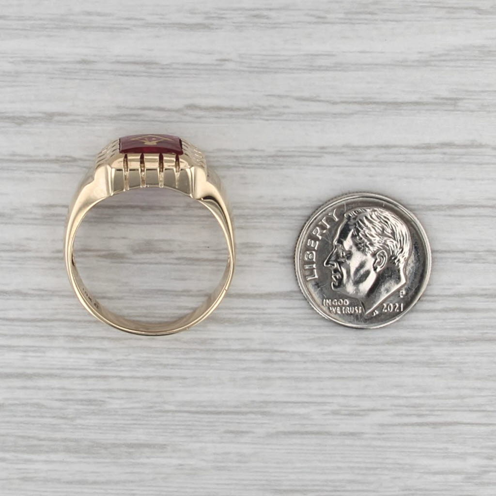 Vintage Masonic Signet Ring 10k Yellow Gold Lab Created Ruby Blue Lodge 10.25