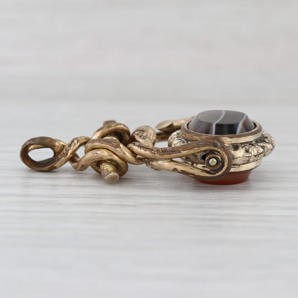 Antique Chalcedony Agate Watch Fob Gold Filled Pendant Spins