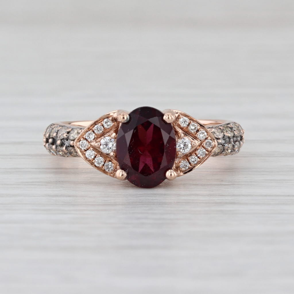 0.91ctw Rhodolite Garnet Champagne White Diamond Ring 14k Rose Gold Size 5.75