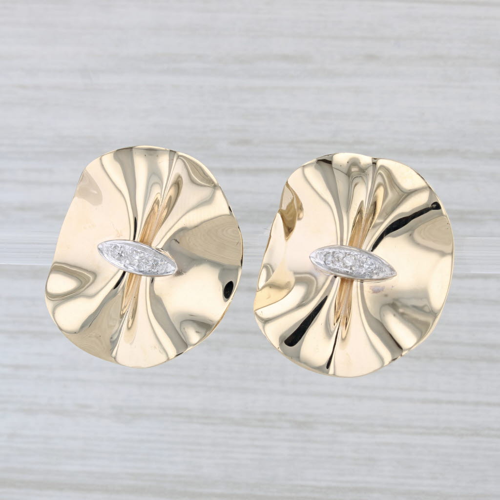 Light Gray Diamond Abstract Flower Stud Earrings 14k Yellow Gold Statement