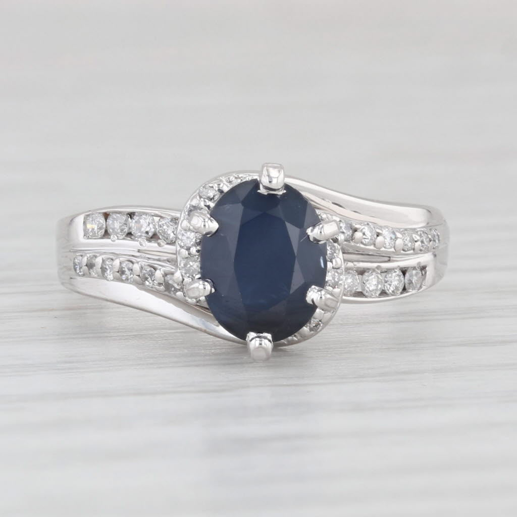 Light Gray 1.48ctw Oval Blue Sapphire Diamond Ring 14k White Gold Size 7 Engagement