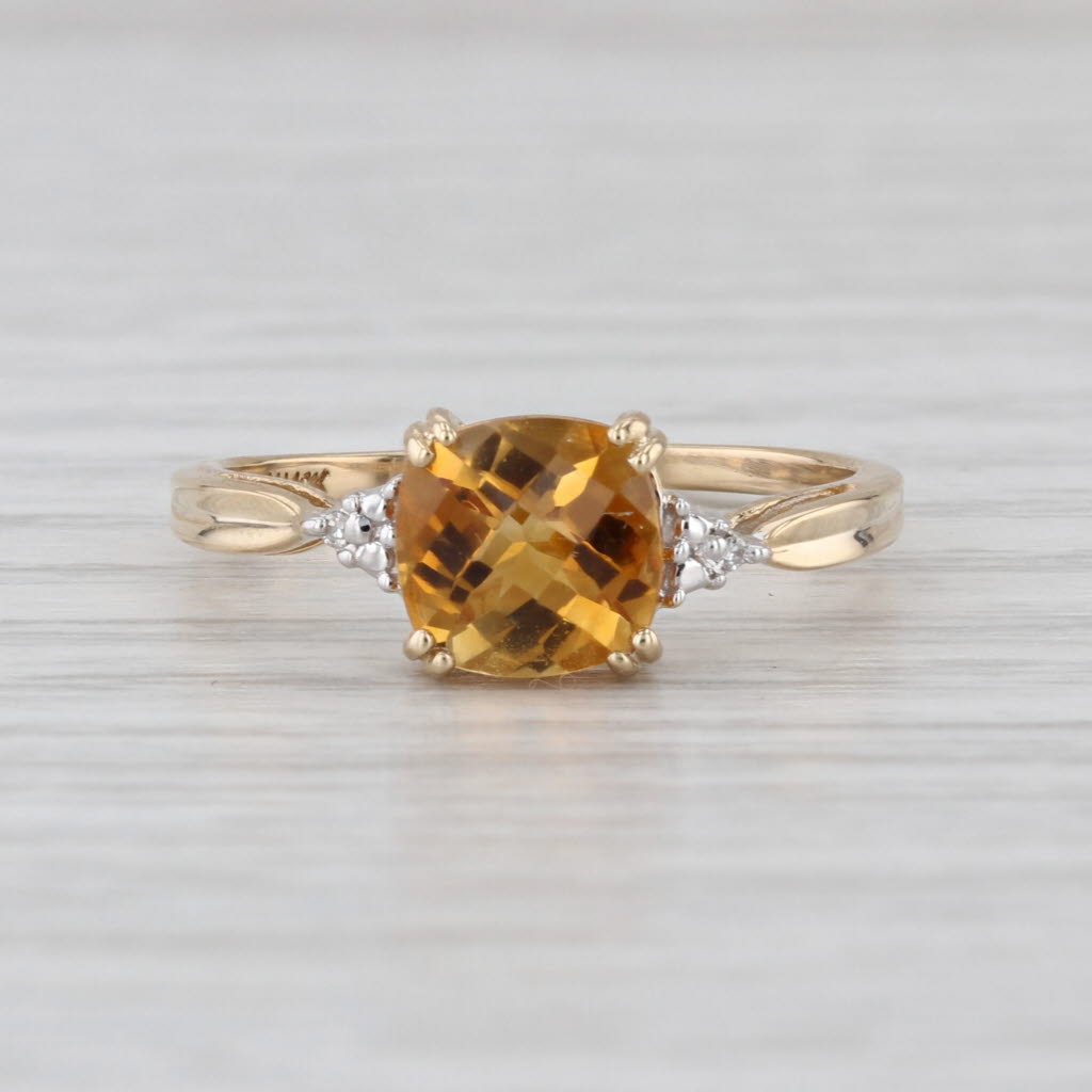 1.40ct Cushion Citrine Diamond Solitaire Ring 10k Yellow Gold Size 7