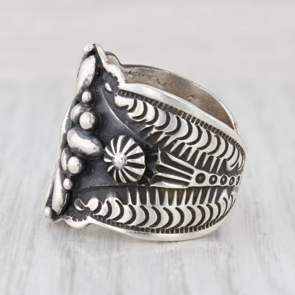 D Becenti Vintage Native American Navajo Ring Sterling Silver Size 12 Statement