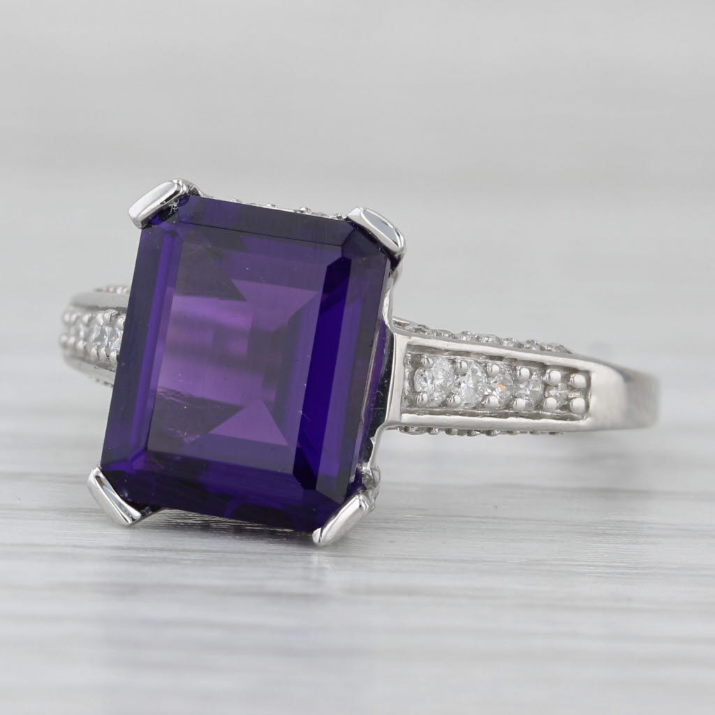 Gray 4.48ctw Amethyst Diamond Ring 14k White Gold Size 8.25