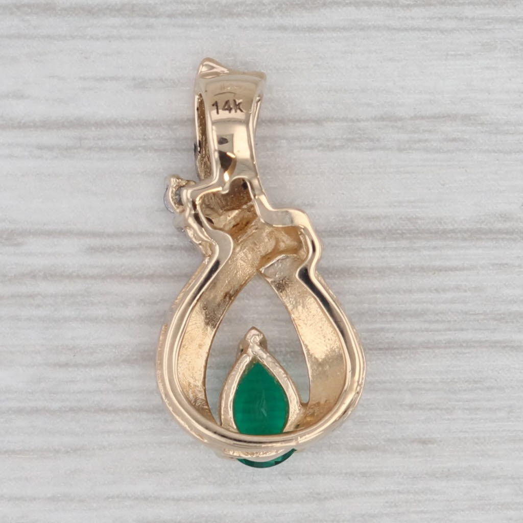 Gray Lab Created Emerald Diamond Teardrop Pendant 14k Yellow Gold
