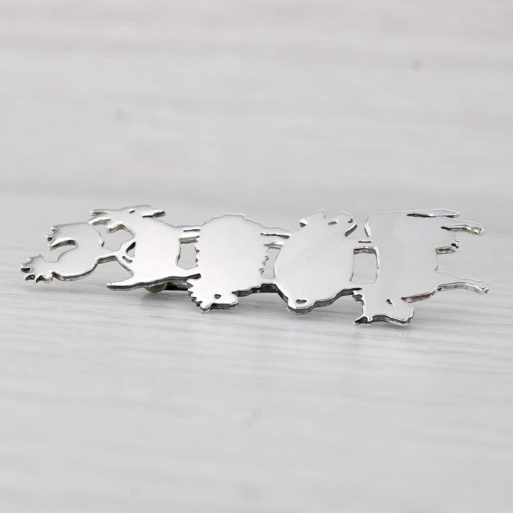 Light Gray Stacked Farm Animals Pin Sterling Silver Great Falls Bremen Town Musicians