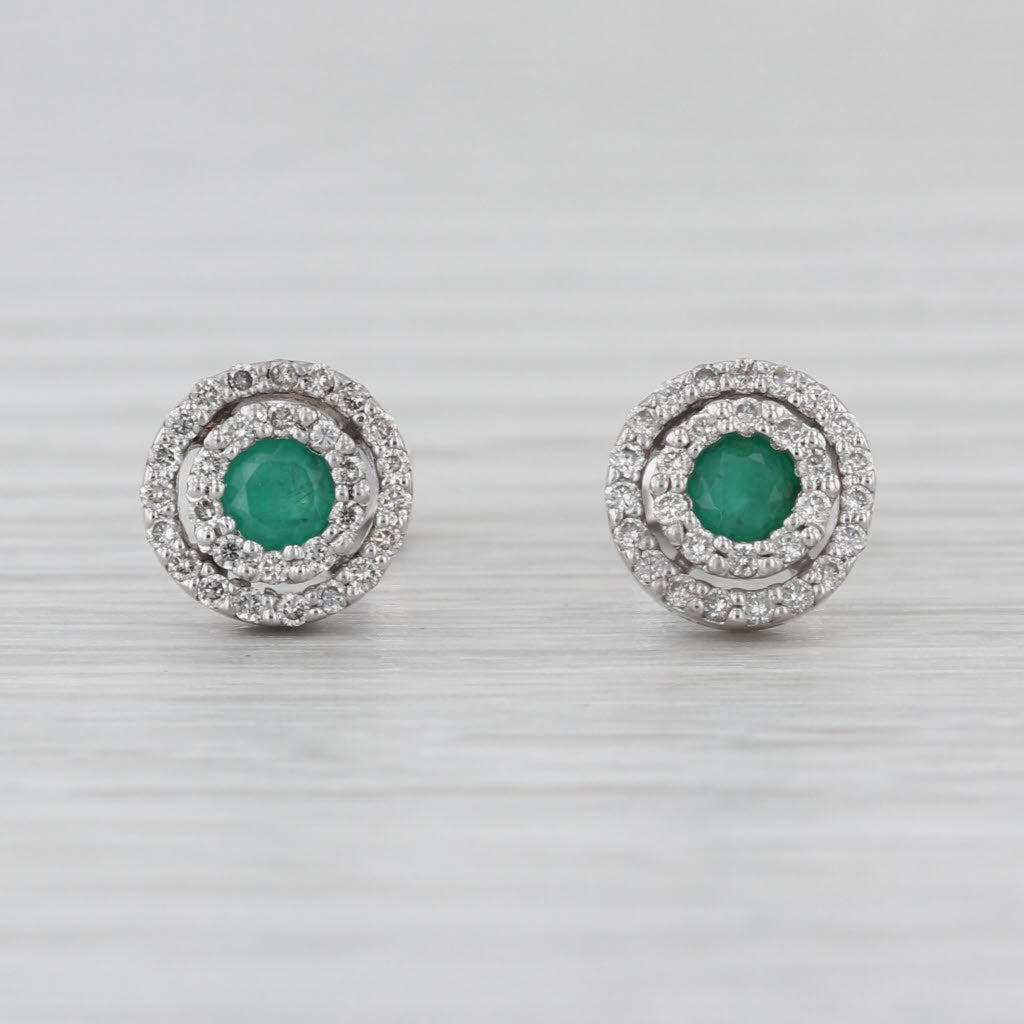 0.39ctw Emerald Diamond Halo Stud Earrings 14k White Gold Studs