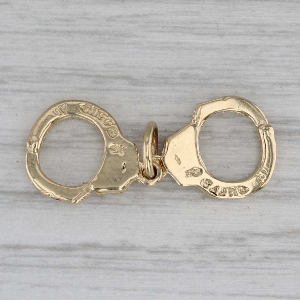 Gray Hand Cuffs Charm 14k Yellow Gold Pendant