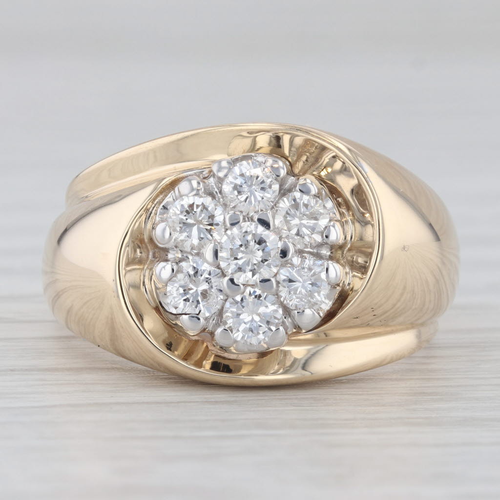 Light Gray 1ctw Diamond Flower Cluster Ring 14k Yellow Gold Size 10.75 Men's