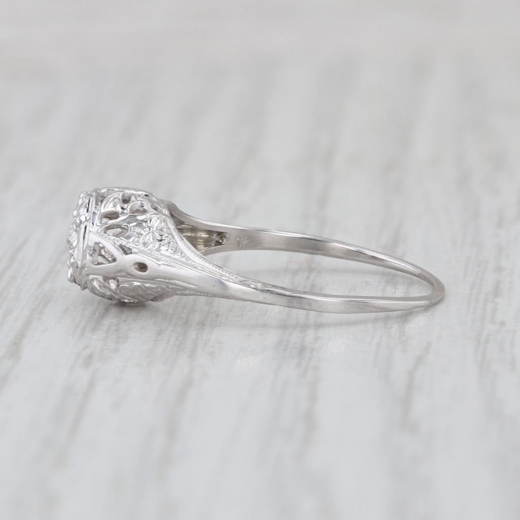 Art Deco 0.10ct Diamond Engagement Ring 18k Gold Filigree Old European Solitaire