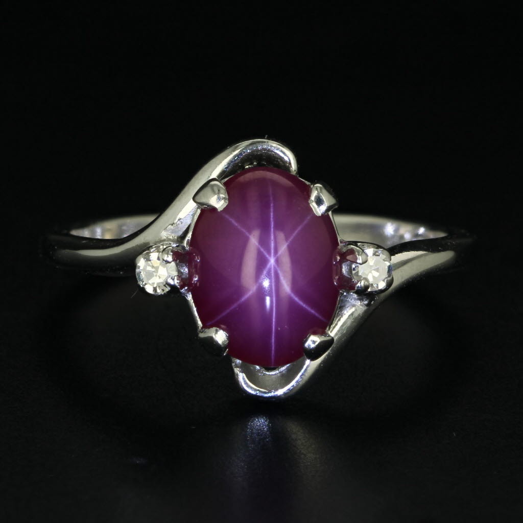 Black Lab Created Linde Star Ruby Diamond Ring 14k White Gold Size 8 Bypass