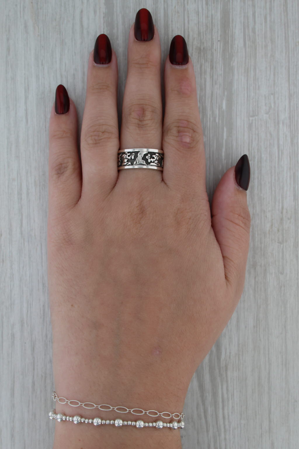 Tribal Figural Band Ring Sterling Silver 9.5mm Size 10.5