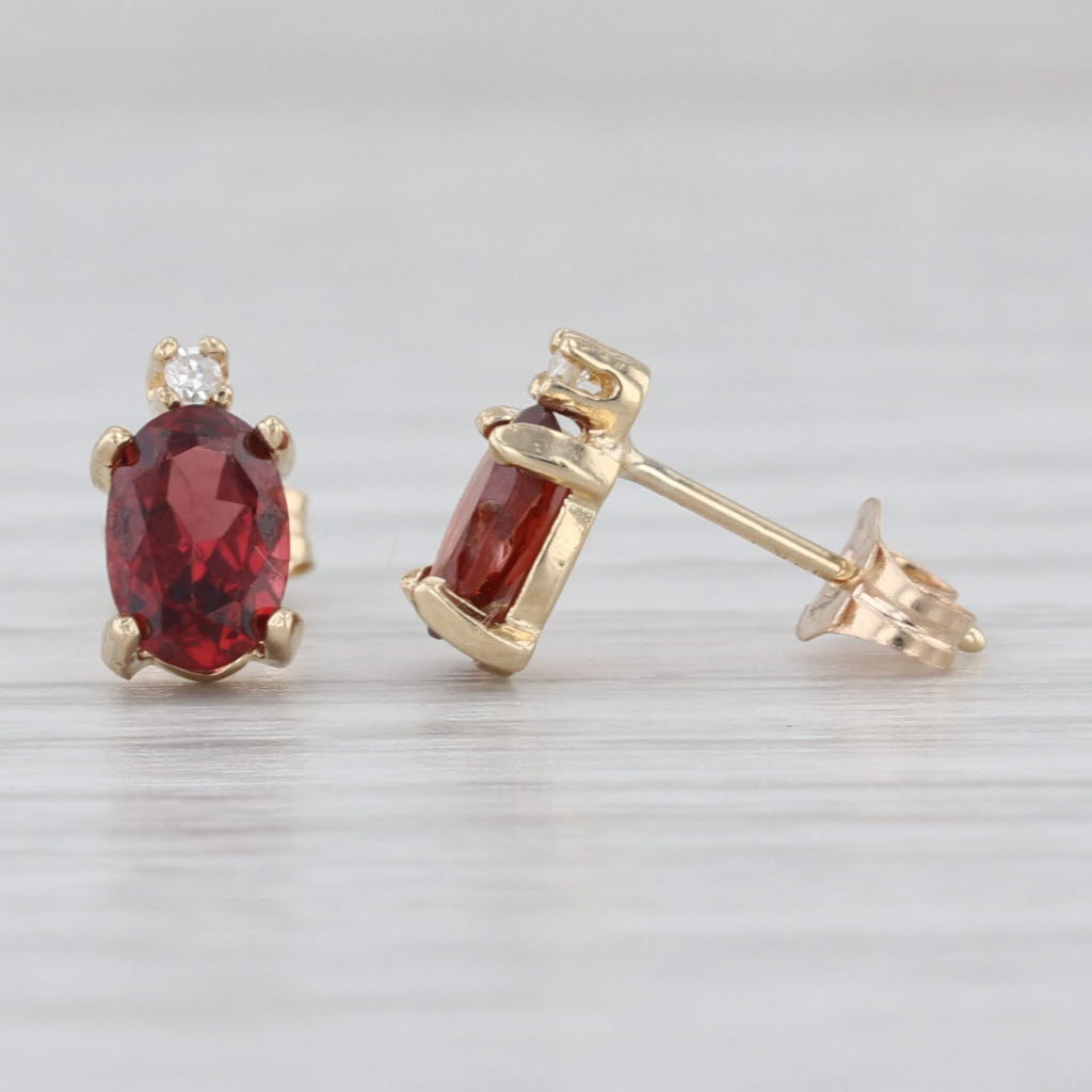 1.10ctw Oval Garnet Diamond Stud Earrings 14k Yellow Gold Studs