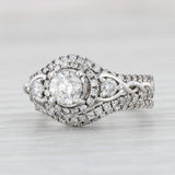 Light Gray 1.02ctw Diamond Halo Engagement Ring Wedding Band Bridal Set 14k White Gold