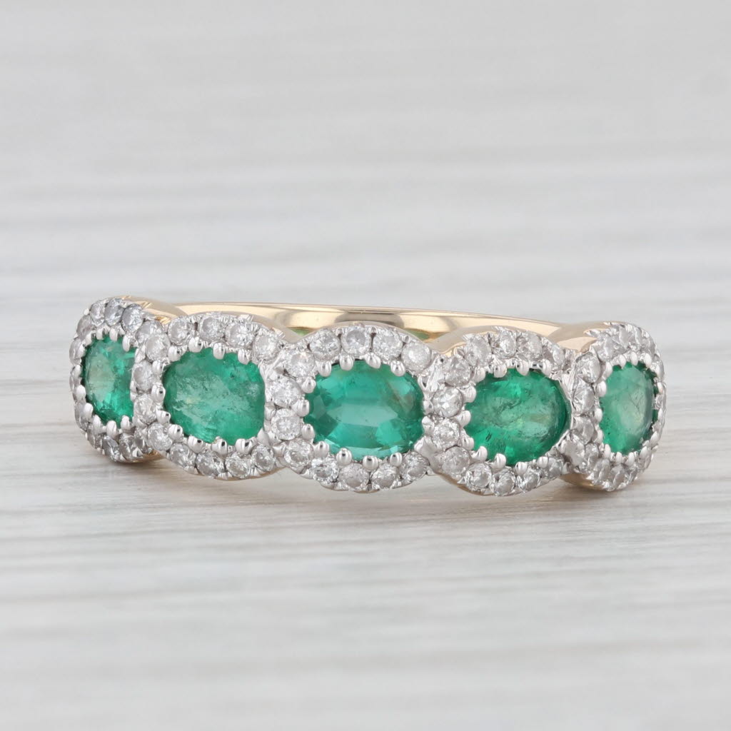 Light Gray 1.85ctw Emerald Diamond Halos Ring 14k Yellow Gold Size 7