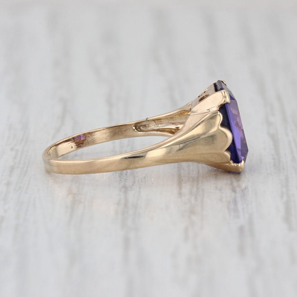 3ct Lab Created Purple Sapphire Ring 10k Yellow Gold Size 6.5 Vintage Solitaire