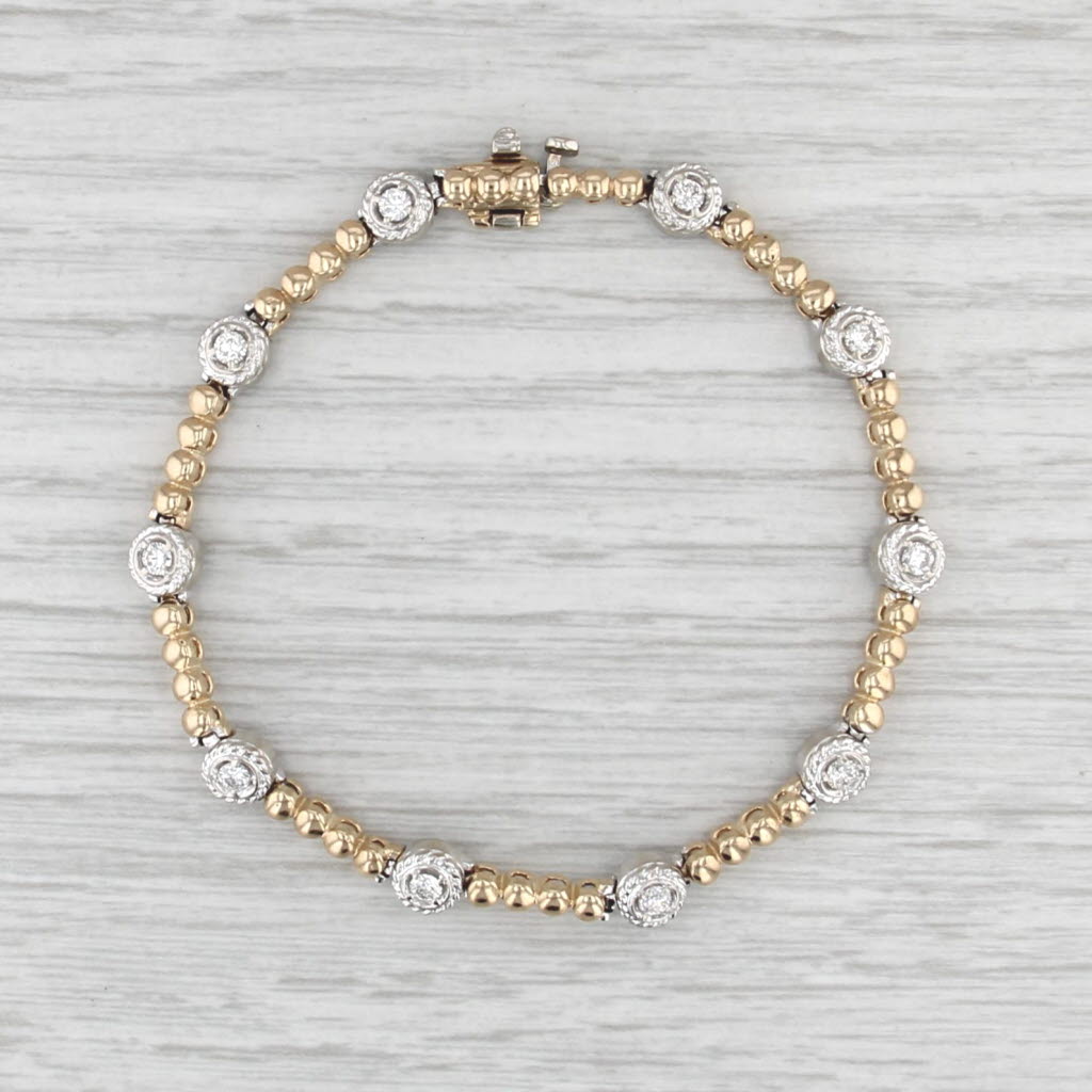 0.50ctw Diamond Bead Links Bracelet 14k White Yellow Gold 7"