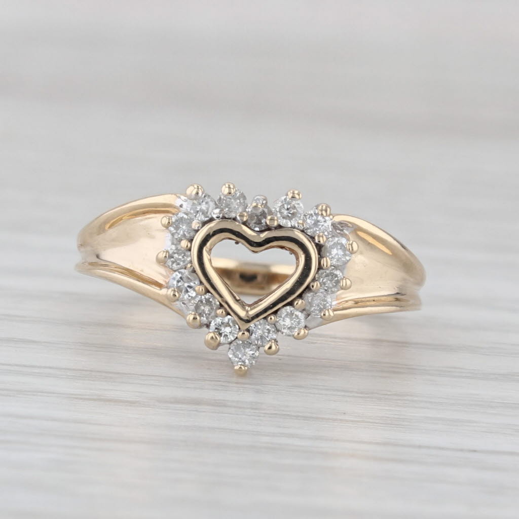 0.25ctw Diamond Halo Open Heart Ring 10k Yellow Gold Size 5.75