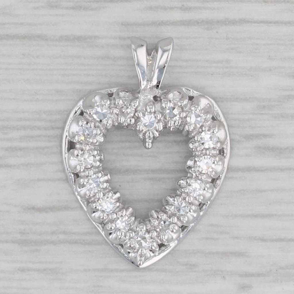 Gray Vintage Small 0.15ctw Diamond Open Heart Pendant 4k White Gold