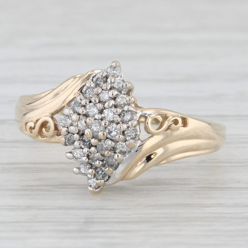 Light Gray 0.23ctw Diamond Cluster Ring 10k Yellow Gold Bypass Size 7