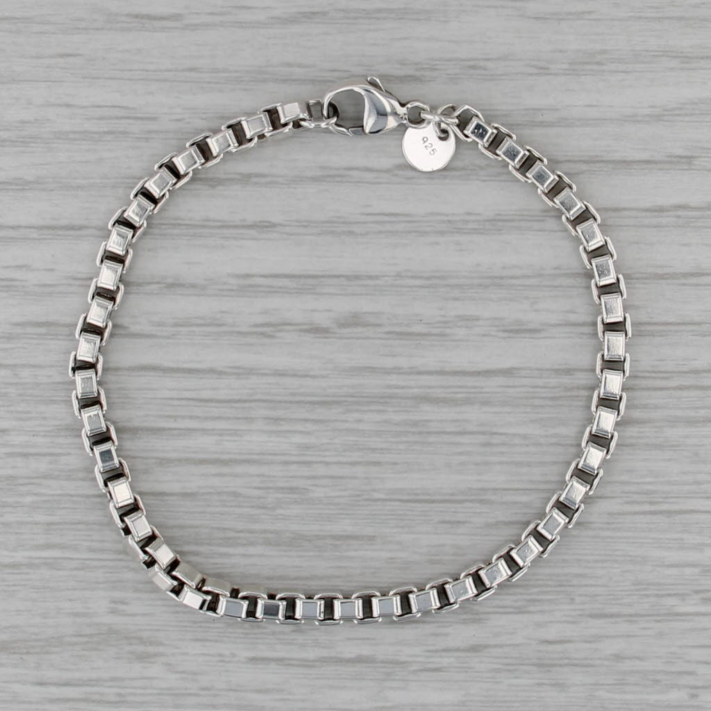 Tiffany & Co Venetian Box Chain Bracelet Sterling Silver 7.5" 4mm