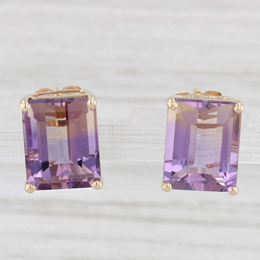 Light Gray 6ctw Ametrine Emerald Cut Solitaire Stud Earrings 14k Yellow Gold