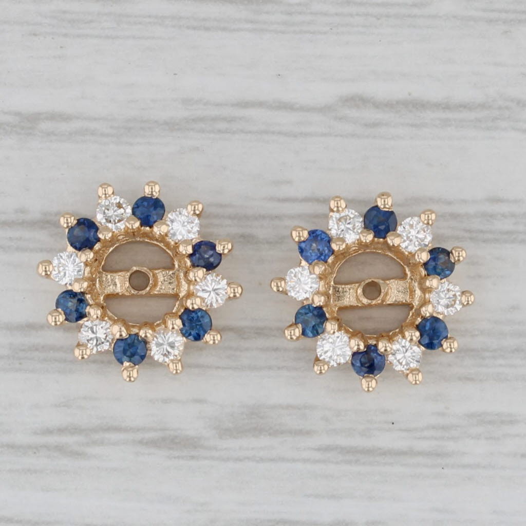 Gray 0.84ctw Blue Sapphire Diamond Stud Earring Enhancers Jackets 14k Yellow Gold