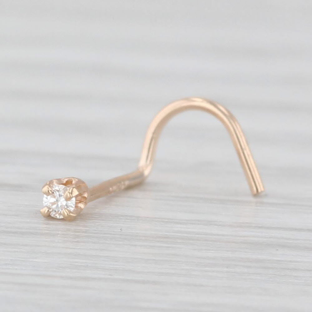 New Diamond Nose Stud Piercing 14k Yellow Gold Round Solitaire Curved Post