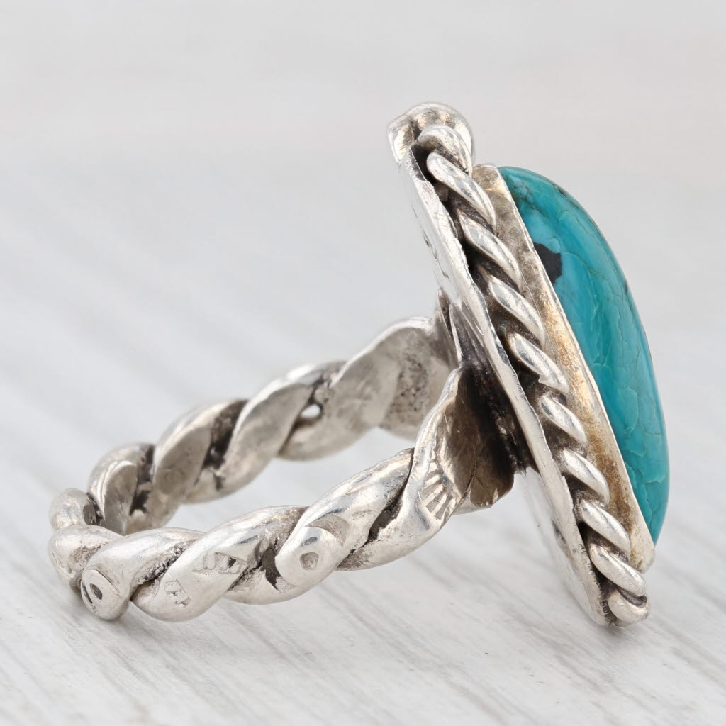 Light Gray Vintage Native American Turquoise Cabochon Ring Sterling Silver Signed Size 8