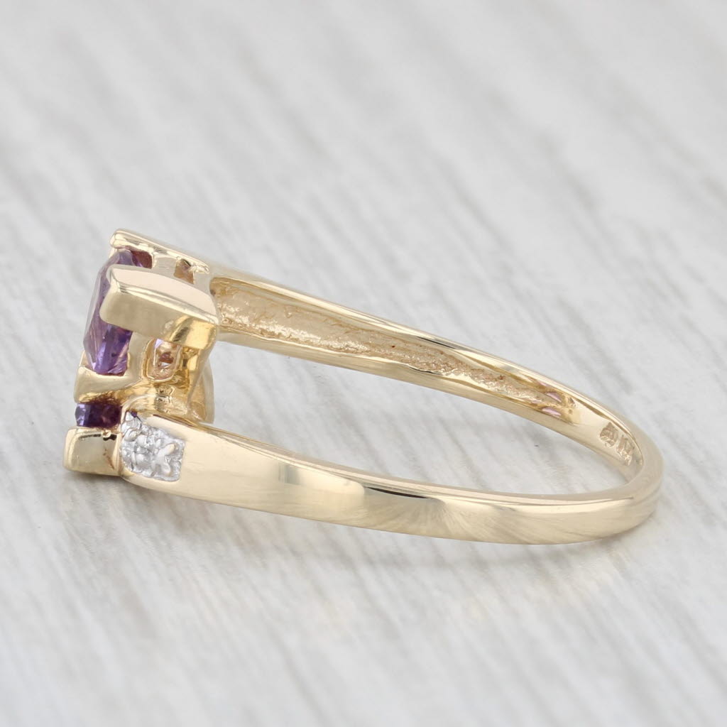 Light Gray 0.80ctw Amethyst Bypass Ring 10k Yellow Gold Size 7 Diamond Accents