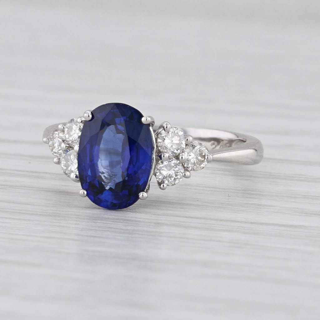 2.74ctw Oval Blue Sapphire Diamond Ring 18k White Gold Size 6.25