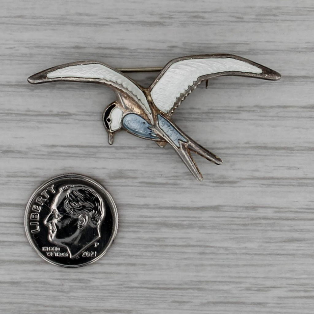 David Andersen Norway Bird Brooch Sterling Silver Enamel Pin