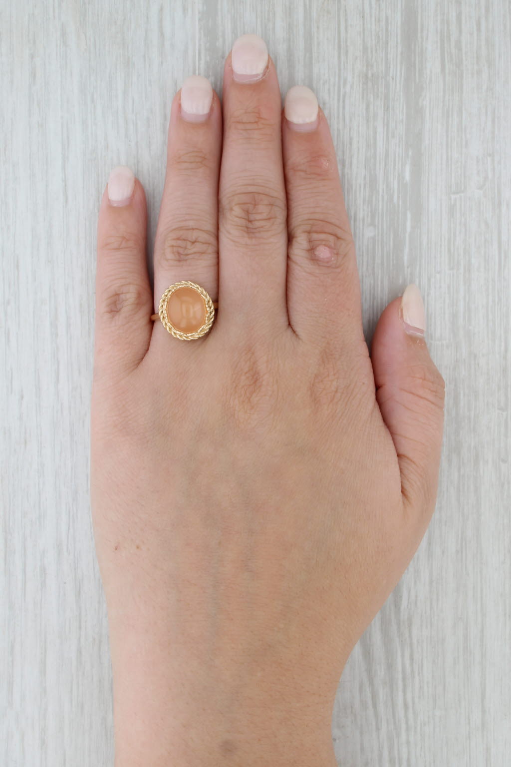 Orange Moonstone Cabochon Ring 14k Yellow Gold Size 8
