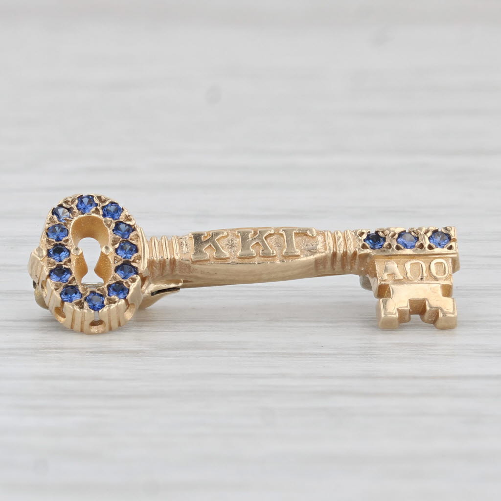 Light Gray Kappa Kappa Gamma Sorority Key Badge Lab Created Sapphire 10k Gold Pin