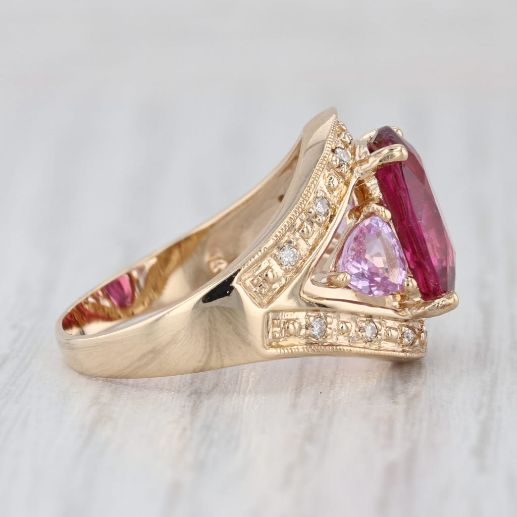 5.07ctw Pink Sapphire Rubellite Tourmaline Diamond Ring 14k Yellow Gold Size 8