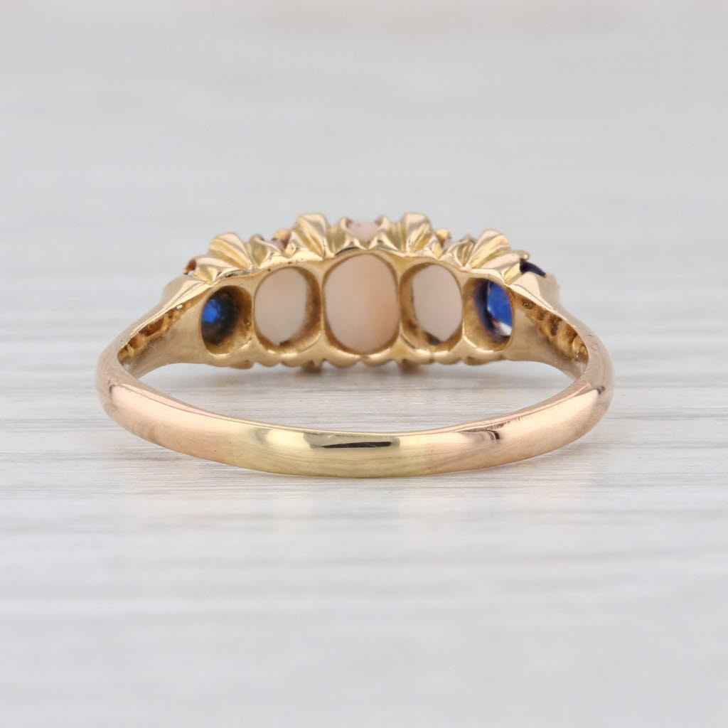 Victorian Antique Garnet Coral Diamond Ring 18k Yellow Gold Size 8.25