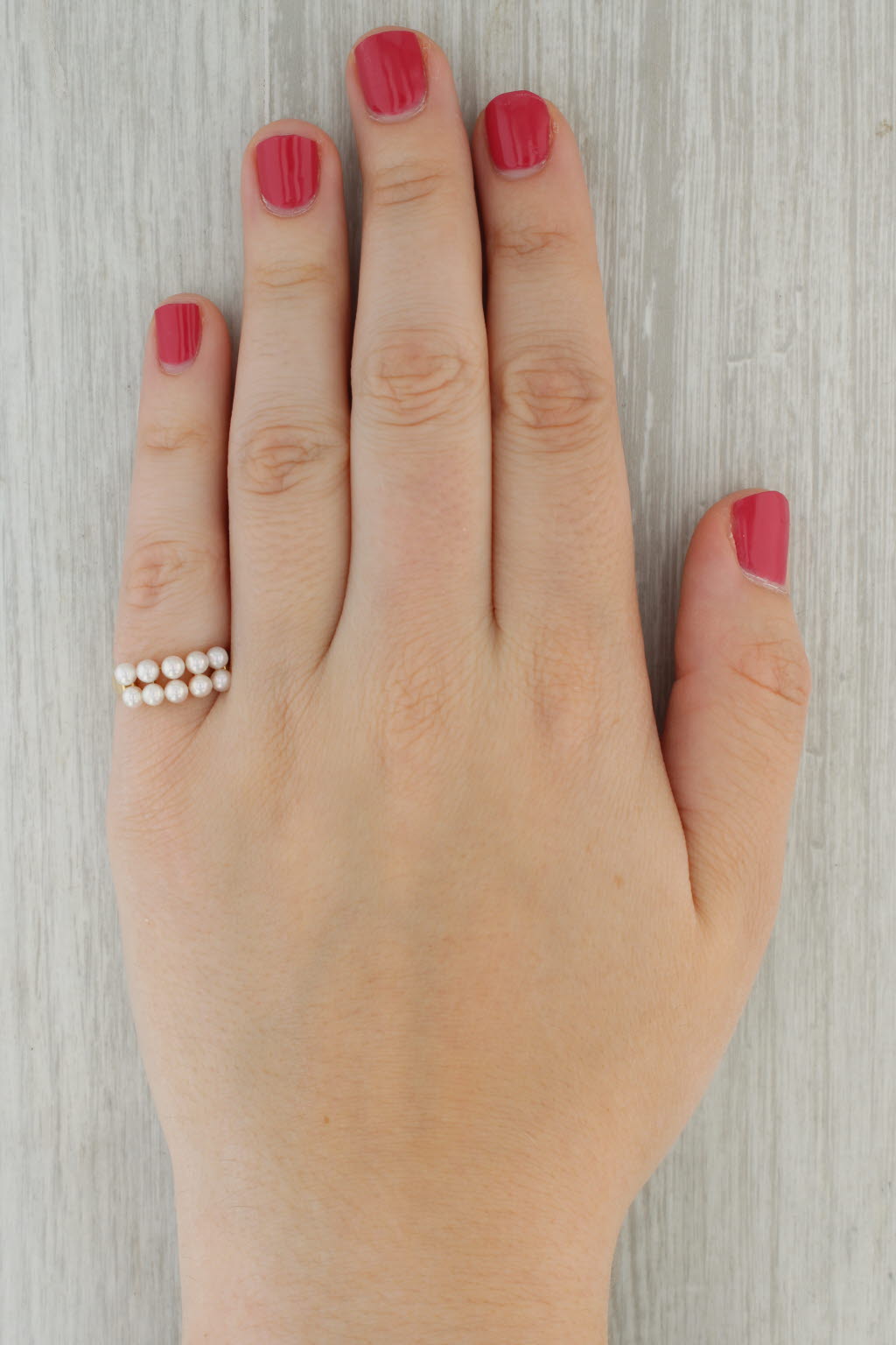 Rosy Brown Mikimoto Cultured Pearl Cluster Ring 18k Yellow Gold Size 6.5