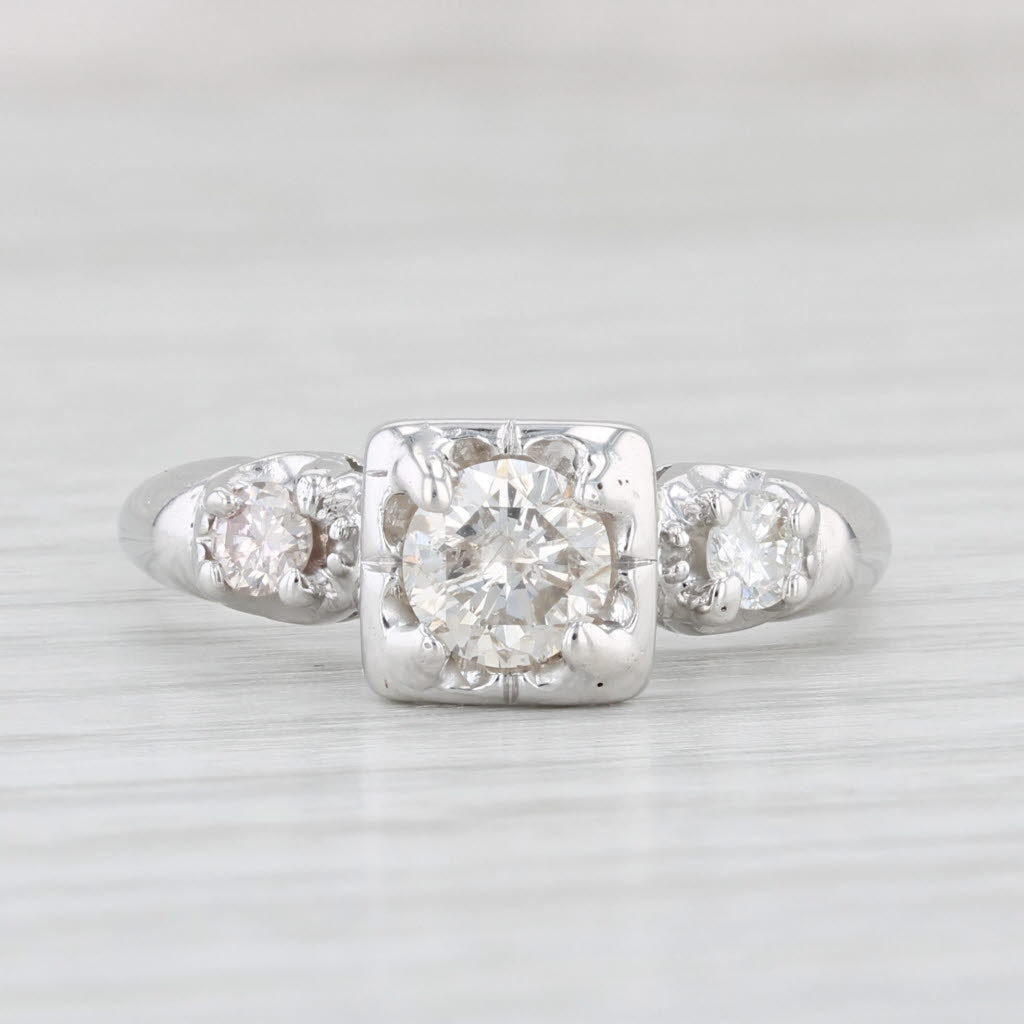 Light Gray Vintage 0.85ctw Round Diamond Engagement Ring 14k White Gold Size 8.5