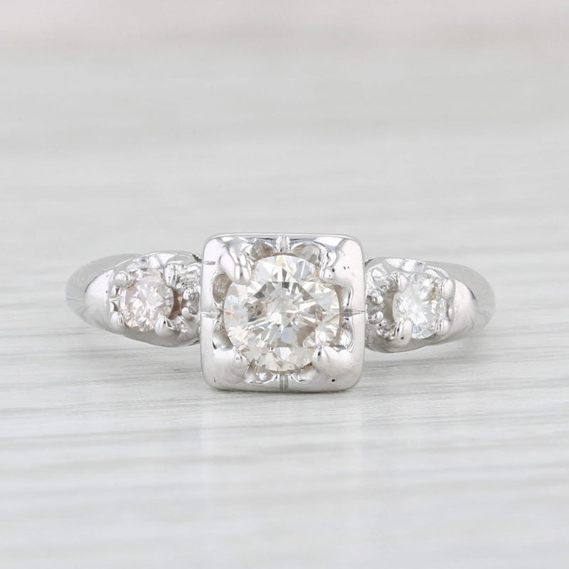 Light Gray Vintage 0.85ctw Round Diamond Engagement Ring 14k White Gold Size 8.5