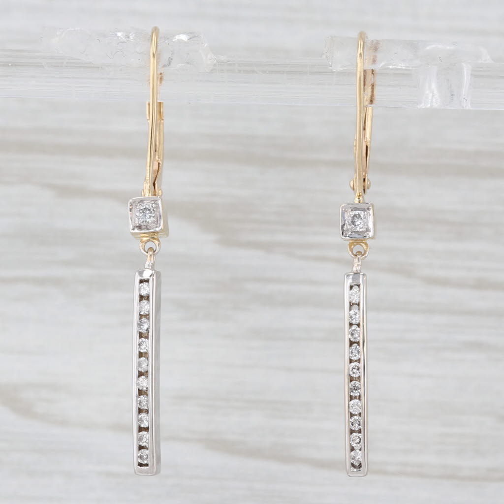 Light Gray 0.25ctw Diamond Journey Dangle Earrings 14k Yellow Gold Leverbacks